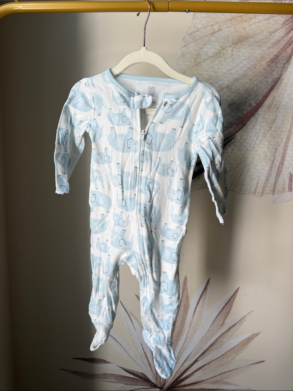 Carter's Light Blue and White Zip-Up Footed One-Piece